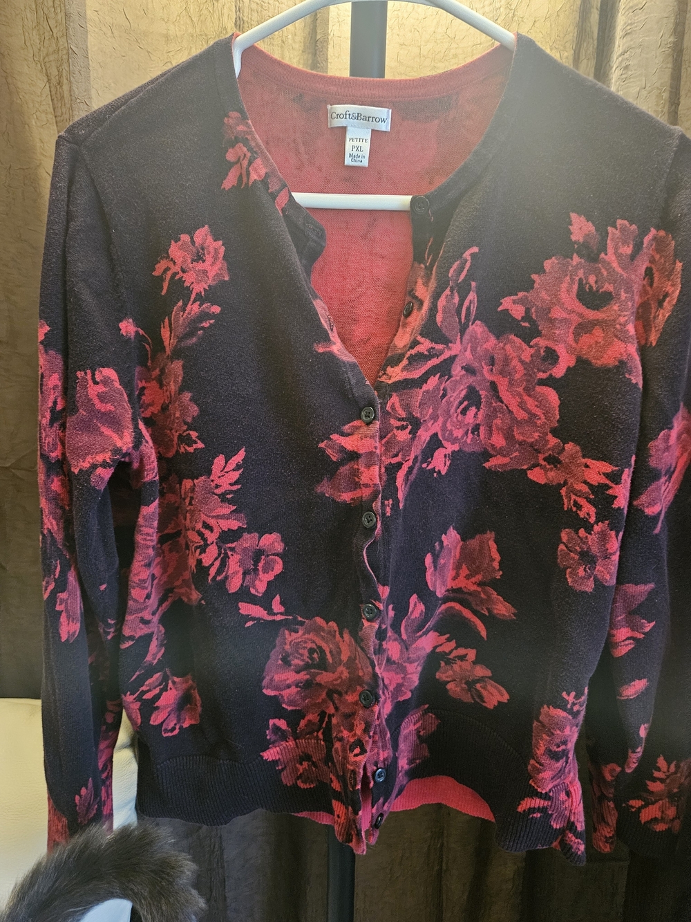 Croft & Barrow Navy Cardigan with Pink Floral Print